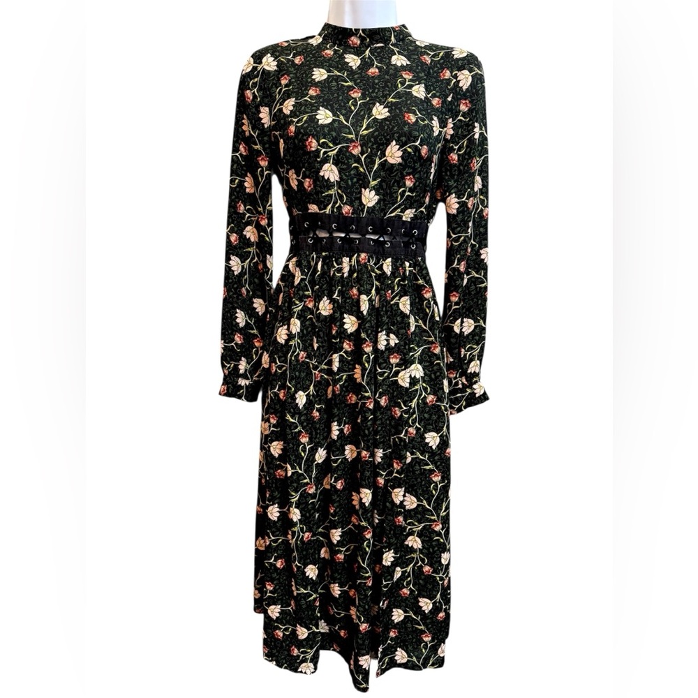 Whimsigoth Floral Cut Out long sleeve Maxi Dress